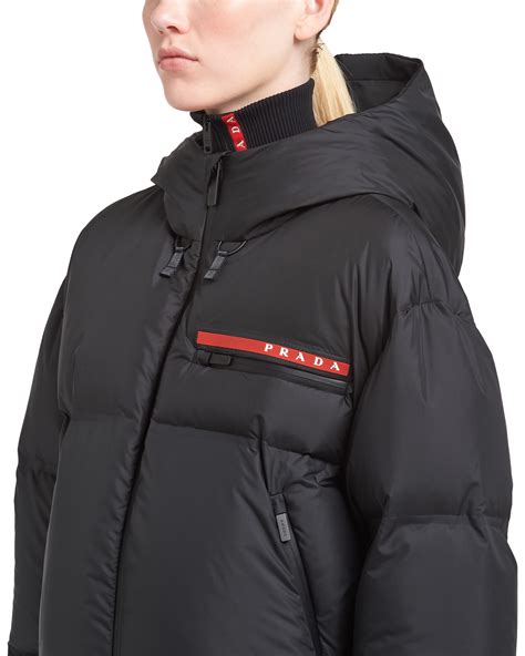 prada rubber label puffer jacket|prada puffer jackets women's.